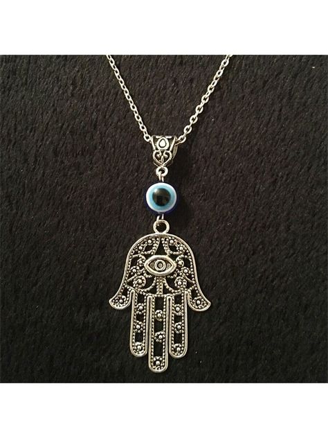 Antique Silver  Collar  Zinc Alloy   Embellished   Women's Fashion Jewelry Yoga Buddha, Hamsa Hand Necklace, Witch Pendant, Hand Evil Eye, Spiritual Yoga, Picture Pendant, Jewish Jewelry, Hamsa Necklace, Hand Necklace