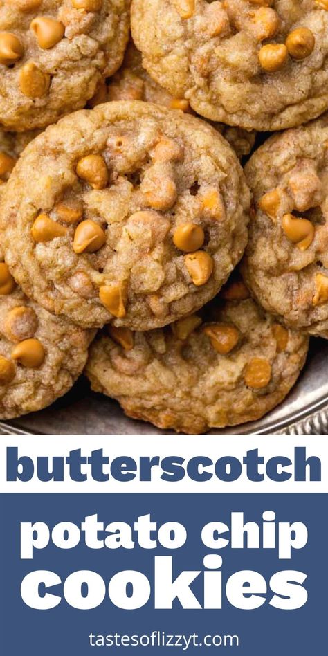 Butterscotch Potato Chip Cookies is an easy cookie recipe that has crushed potato chips in the dough for a perfect salty & sweet combination. Butterscotch Potato Chip Cookies, Potato Cookies Recipe, Recipes Using Crushed Potato Chips, Sweet Potato Cookies Easy, Potato Chip Cookies Recipe, Scotch Cookies, Best Amish Recipes, Butterscotch Cookies Recipes, Candy Cookies Recipes