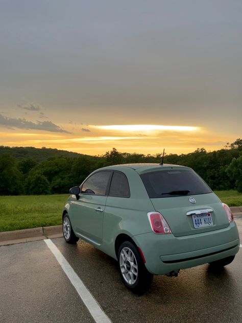 Flat 500 Car, Mint Green Fiat 500, Green Fiat 500, Sage Green Car, Girly Car, Car Essentials, Getaway Car, Pretty Cars, Car Interior Decor