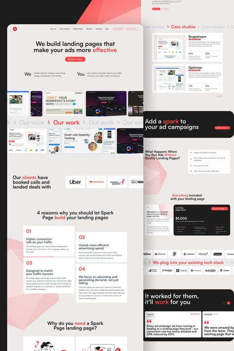 We want to present a striking design for a website tailored to an agency specializing in the creation and management of landing pages. This design integrates vivid bright red accents with a combination of white and dark blocks, delivering a visually appealing and modern web experience.   What do you think? Don’t hesitate to comment 😊 Service Website, Web Development Projects, Website Landing Page, Landing Pages, User Interface Design, Landing Page Design, Red Accents, Interface Design, Web Design Inspiration