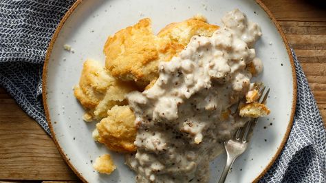 Sausage Gravy Recipe - NYT Cooking Sage Sausage Gravy, White Sausage Gravy, White Sausage, Sausage Gravy Recipe, Southern Breakfast, Dating Funny, Sage Sausage, Nyt Cooking, Homemade Biscuits