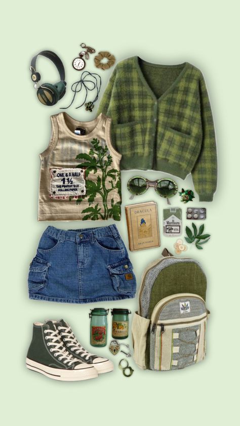 #aestheticoutfit #outfit #outfitinspiration #outfitinspo #green #aesthetic Trifthing Aesthetic Outfit, Green Aesthetic Outfit Girl, Green Aesthetic Vintage Outfit, Green Outfit Aesthetic Grunge, Green Alt Outfits, Green Aesthetic Clothes, Aesthetic Green Outfits, Vintage Green Aesthetic, Aesthetic Green Outfits Korean