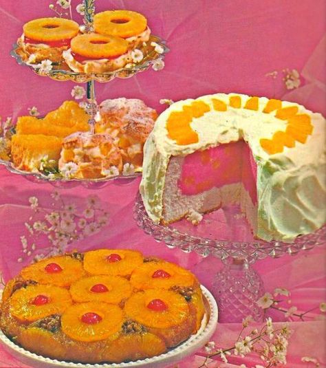 TIKI TREATS Retro Desserts, Vintage Sweets, 귀여운 음식 그림, Vintage Dessert, Angel Food Cake, Retro Recipes, Vintage Cookbooks, Angel Food, Vintage Cake