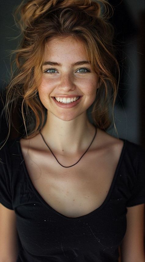 Looking Up Smiling Reference, Girl Smiling Reference, Smile Portrait Photography Happiness, Happy Eyes Reference, Smiling Face Reference, Rose Winters, Big Wavy Hair, Harry Styles Face, Smiling Girl