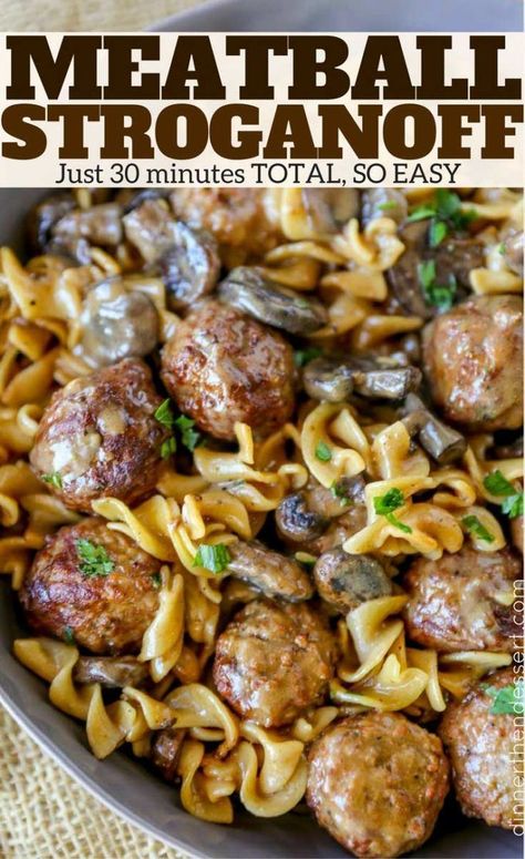 30 minute Meatball Stroganoff is the perfect weeknight meal! Meatballs And Noodles, Meatball Stroganoff, Meatball Dinner, Dinner Then Dessert, 30 Min Meals, Meatball Recipes Easy, Healthy Weeknight Meals, Meatballs Easy, Quick Weeknight Meals