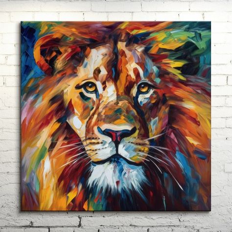 WildlifeThreadsStore - Etsy Lion Pair, Lion Canvas Art, Abstract Lion, Jungle Wall, Wolf Canvas, Lion Painting, Lion Canvas, Creature Artwork, African Lion