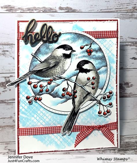 Quick Hello - Just4FunCrafts Bird Stamp, Chickadees, Whimsy Stamps, Bird Crafts, Bird Cards, Winter Cards, Christmas Cards Handmade, Vintage Cards, Simple Cards