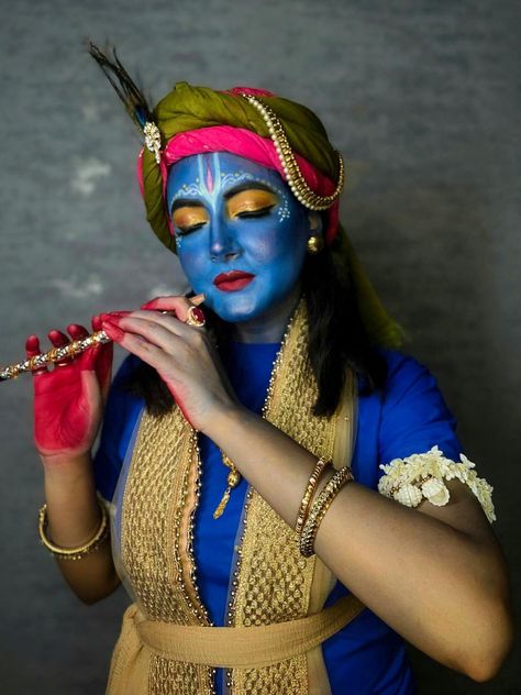 Happy janmashtami Krishna Face Makeup, Sree Krishna Jayanthi, Krishna Makeup, Mor Pankh Background, Krishna Jayanthi, Sree Krishna, Makeup Shoot, Radha Beauty, Soft Eye Makeup