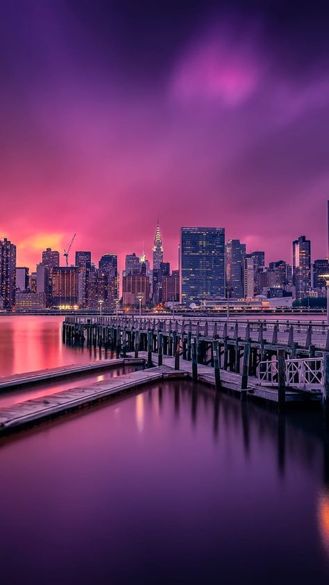 New York City Wallpaper, Purple New York, Purple City, Cityscape Wallpaper, City Night, Neon Aesthetic, Purple Sky, Future City, City Wallpaper