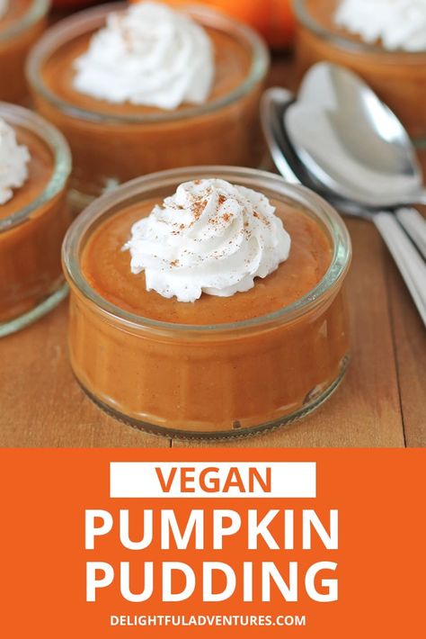 This dairy free pumpkin pudding recipe is going to quickly become a new fall favourite! Top it with coconut whipped cream or serve it on its own. It's a simple egg free pumpkin dessert that takes a short amount of time to prepare and will make everyone happy. #pumpkin #pumpkindessert #vegandessert #kidfriendly #veganpumpkinrecipe #pumpkinpudding #veganpumpkinpudding Vegan Pumpkin Pudding, Pumpkin Pudding Recipes, Dairy Free Pudding, Vegan Pumpkin Pie Recipe, Vegan Pudding, Dairy Free Pumpkin, Dessert Oreo, Vegan Pumpkin Recipes, Box Snack