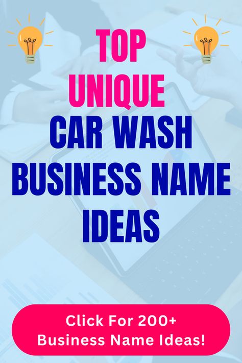 Looking for unique Car Wash business name ideas? Check out our list of top unique, funny, cute and catchy Car Wash business names in our blog post! Carwash Ideas, Car Wash Company, Ideas Name, Name Idea, Unique Business Names, Business Name Ideas, Car Wash Business, Twitter Ads, How To Clean Crystals