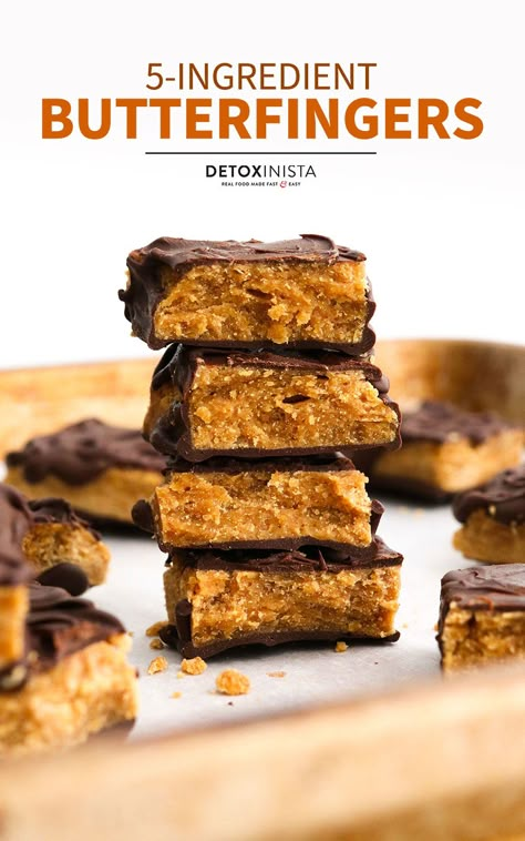 Homemade Butterfingers are made with 5 simple ingredients and NO corn syrup or candy corn. They have a crispy texture & flavor you'll love! Butterfinger Recipes, Homemade Butterfingers, Butterfinger Candy, Healthier Treats, Change Time, Healthy Candy, Candy Man, Clean Snacks, Bbq Sauces