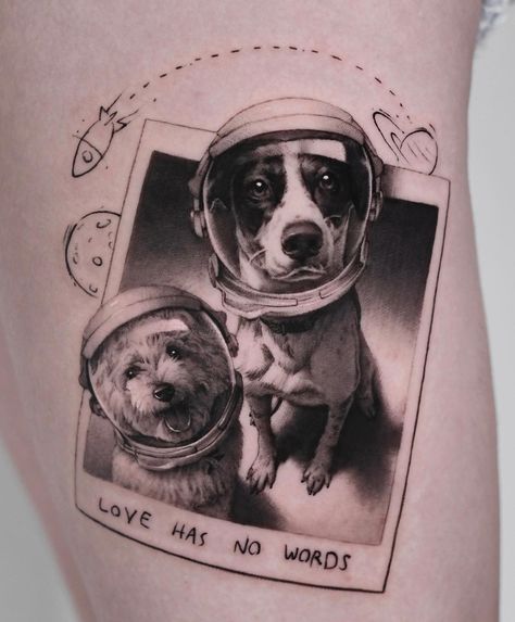 Pet Portrait Tattoos, Simbols Tattoo, Dog Portrait Tattoo, Portrait Tattoos, Dog Paw Tattoo, Framed Tattoo, Paw Tattoo, Different Artists, Major Tom