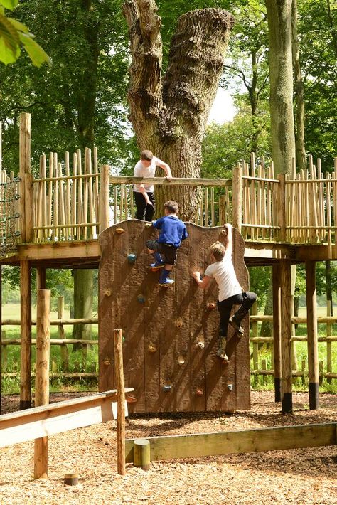 Woodland Play Area, Tree House Playground, Holkham Hall, Kids Outdoor Playground, Backyard Fort, Kids Yard, Adventure Playground, Kids Play Spaces, Kids Forts