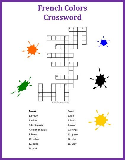 Learn the French words for the different colors with our free, printable crossword and find lots of other puzzles for French students. Learning French For Kids, French Flashcards, French Worksheets, French Teaching Resources, French Kids, French For Beginners, French Activities, Math Activities For Kids, French Language Lessons