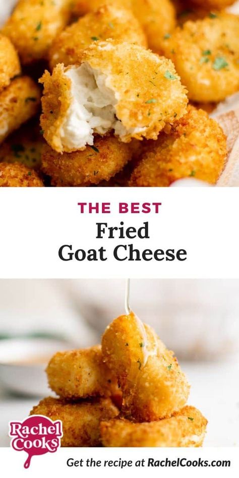 Lightly breaded and pan-fried, creamy fried goat cheese is an irresistible appetizer or the perfect topping for salads. In addition to being totally delicious, you’ll love that fried goat cheese can be made ahead. Fried Goat Cheese Bites, Goat Cheese Fried, Fried Goat Cheese Salad, Goat Cheese Appetizer, Fried Goat Cheese, No Cook Appetizers, Goat Cheese Recipes, Quick Dinners, Cheese Bites