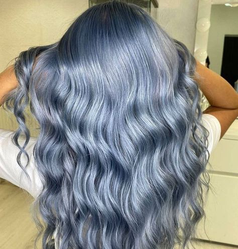 Hair inspiration for a soft ash blue color created by the talented Golgojan Adelina. Click to find more blue hair ideas. Blue Hair Colour Ideas, Ash Blue Hair, Blue Hair Colour, Blue Hair Ideas, Silver Blue Hair, Blue Brown Hair, Electric Blue Hair, Blue Grey Hair, Blue Hair Highlights