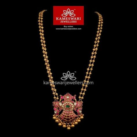 Kameswari Jewellers, Gold Temple Jewellery, Gold Pearl Jewelry, Antique Necklaces Design, Gold Jewelry Outfits, Antique Gold Jewelry Indian, Gold Jewelry Simple Necklace, Gold Necklace Indian Bridal Jewelry, Pearl Necklace Designs