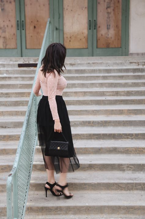 pink bodysuit and black tulle skirt Black Tulle Skirt, Holiday Outfit Ideas, Tulle Skirt Black, Black Tutu, Believe Christmas, Sheer Bodysuit, Raise Your Hand If, Pink Bodysuit, Bodysuit Black