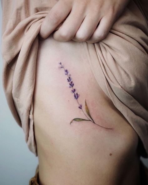 Lilac Tattoo Ribcage, Lilac Rib Tattoo, Lavender Tattoo Spine, Lavender Tattoo Ribs, Lavender Tattoo Collar Bone, Lavender Rib Tattoo, Lavender Hip Tattoo, Lavender Spine Tattoo, Lavender Sprigs Tattoo