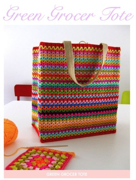 idea- make with plastic canvas. I LOVE this... and I even have the plastic canvas to do it with... don't know about all those colors of yarn though... so pretty and cheerful ~!~ Jute Tas, Tote Crochet, Crochet Free Patterns, Ball Of Yarn, Crochet Market Bag, Knitting Bag, Grocery Tote, Crochet Bags Purses, Crochet Tote