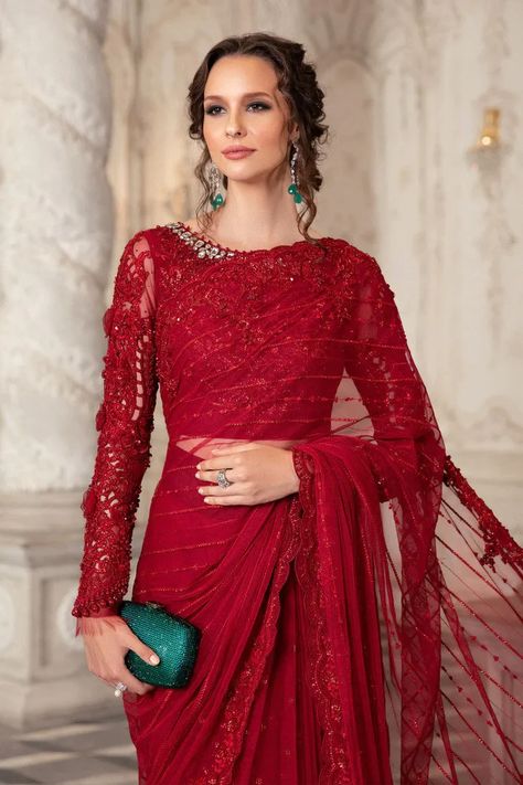 Suits For Women Indian, Red Sari, Fancy Sarees Party Wear, Party Sarees, Indian Party Wear, Fashion Top Outfits, Indian Gowns Dresses, Maria B, Pakistani Bridal Wear