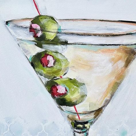 Ali Leja Art on Instagram: "Cheers to Thursday night when the next day is Friday…🍸🍸🍸

A Dirty Martini
30x24
##cocktail#coakctailart#cocktailpainting#martini#dirtymartini#drink#art#painting#olives#funart#modernart#whimsical#barart" Martini Oil Painting, Dirty Martini Painting, Cocktail Painting Acrylic, Watercolor Martini, Martini Glass Painting, Martini Painting, Drink Art, Cocktail Art, Dirty Martini