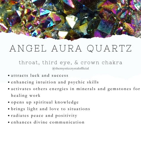 Find out more information about Angel Aura Quartz's on my website. Follow the link for more details. Ethically sourced crystals are available for sale there as well! Don't forget to subscribe to our newsletter Angel Aura Quartz Meaning, Aura Quartz Meaning, Quartz Meaning, Witch Things, Healing Rocks, Aura Healing, Natural Philosophy, Titanium Aura Quartz, Witch Stuff