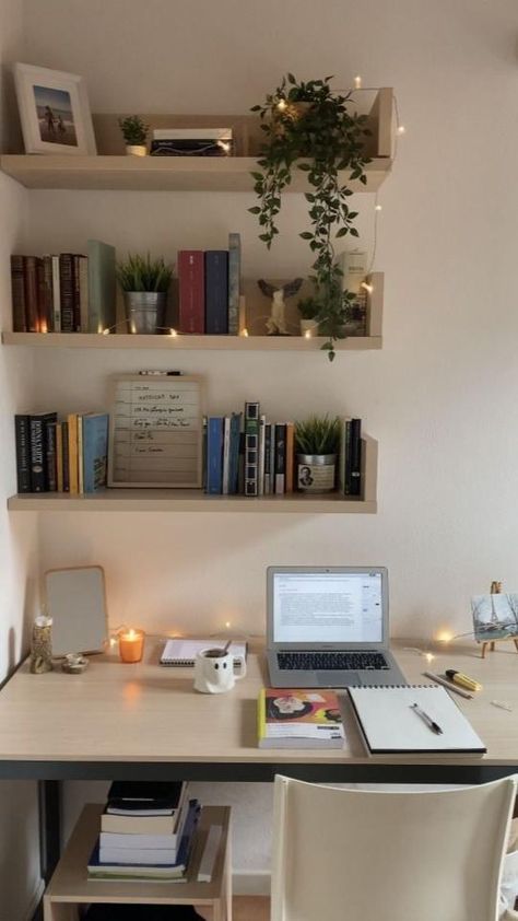 Comfy Desk, Simple Study Desk, College Apartment Ideas, Fun Bathroom Decor, Dorm Room Crafts, Romanticize A Quiet Life, Cozy Workspace, Fun Bathroom, Dorm Room Storage