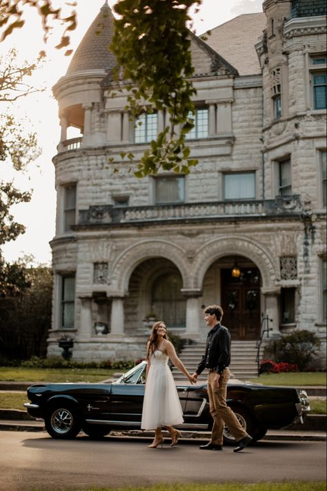 Landscape photo with vintage Ford Mustang on St James Court in the fall time, engagement photos for save the date invitations to announce wedding. St James Court Louisville, Engagement Photos Louisville Ky, City Engagement Pictures, Photoshoot Locations, Wedding Vision, City Engagement, Engagement Pics, Engagement Ideas, Lexington Ky