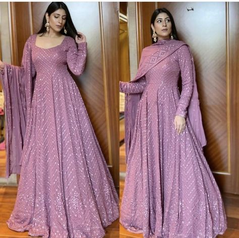 Long Anarkali Gown, Simple Frock Design, Georgette Gown, Gown With Dupatta, Long Gown Design, Lehenga Designs Simple, Anarkali Dress Pattern, Fancy Sarees Party Wear, Beautiful Casual Dresses