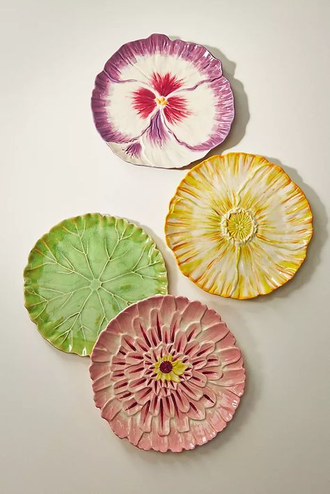 Dinnerware, Kitchen Accessories & Collections | Anthropologie Kitchen Plate Art, Ceramic Cute Plates, Earthy Apartment, Tropical Dishes, Flower Ceramics, Whimsical Plates, Fun Plates, Anthropologie Home, Floral Plates