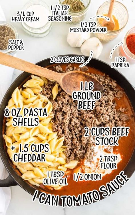 Pasta Shells With Ground Beef, Shells With Ground Beef, Creamy Beef And Shells, Beef And Shells, Beef Pasta Recipes, Shells Recipe, Pasta Shells, Stuffed Shells Recipe, Stuffed Pasta Shells