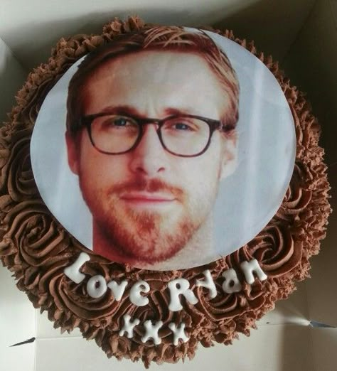 Ryan Gosling chocolate cake with chocolate ganache Ryan Gosling Birthday Cake, Ryan Gosling Cake, Ryan Gosling Birthday, Chocolate Cake With Chocolate Ganache, Blonde Baby Boy, Cake With Chocolate Ganache, Райан Гослинг, Face Reveal, Ryan Gosling