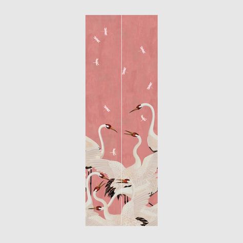 Gucci Heron, Heron Wallpaper, Green Heron, Animal Print Wallpaper, Water Based Stain, Chinoiserie Chic, Pink Paper, Ceiling Height, Print Wallpaper