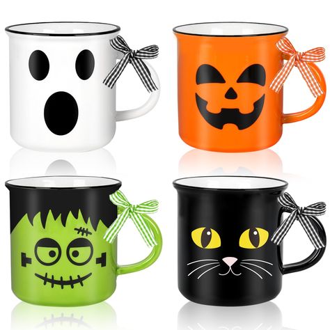 PRICES MAY VARY. Set of 4 - The package comes with 4pcs mini mugs with individual gift box packaging, each is printed with different patterns and has maximum capacity of 8.5ounces(250ml), perfect for holiday use. Halloween Characters - Our mini mugs match 4 classic Halloween characters, black cat, ghost, monster and pumpkin, cute and unique, well echo the Halloween atmosphere. Good Quality - Made of quality ceramic material. They are durable and sturdy, not easy to break, the patterns on them ar Halloween Mugs Diy, Halloween Party Cups, Cat Monster, Ghost Monster, Monster Ghost, Avatar Theme, Diy Halloween Gifts, Halloween Tea Party, Mini Mugs