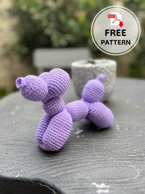 Beginner Friendly Free Crochet Balloon Dog Balloon Puppy Crochet, Dog Ballon Crochet, Crochet Balloon Animals Free Pattern, White Crochet Patterns Free, Balloon Dog Amigurumi, Crochet Projects For One Ball Of Yarn, Crochet Ballon Animals Pattern, Mini Balloon Dog Crochet Pattern Free, Amigurumi Balloon Dog Free Pattern