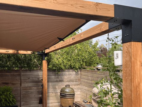 One Of My Best Backyard Hacks Ever - The Art of Doing Stuff Pergola Canopy Diy, Restoration Hardware Outdoor Furniture, Waterproof Pergola, Backyard Hacks, Restoration Hardware Outdoor, Canopy Diy, Pergola Cover, Contemporary Backyard, Backyard Shade