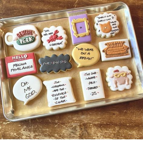 Friends Royal Icing Cookies, Friends Cookies, Friendsgiving Menu, Fall Decorated Cookies, Cutout Cookie, Flooding Cookies, Cookies Birthday, Sugar Cookie Royal Icing, Diy Birthday Gifts For Friends