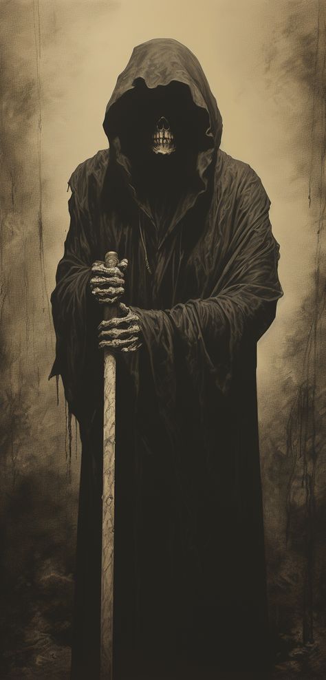 Illustration of a skeleton in a hood Hooded Skeleton, Skeleton Face, Black Cloak, A Skeleton, Hooded Cloak, Skeletal, High Contrast, Underworld, Cloak