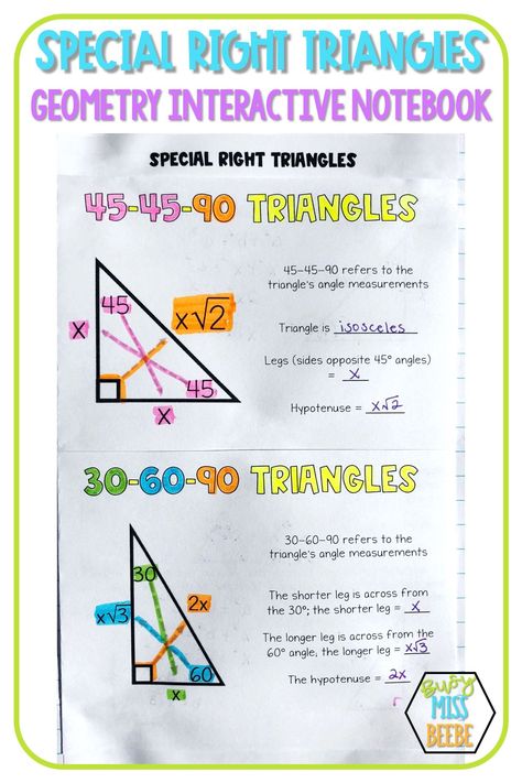 Special Right Triangles Activity, Geometry Notes High School, Mathematics Tips, Special Right Triangles, Congruent Triangles, Geometry Interactive Notebook, High School Geometry, Geometry Notes, Triangle Math