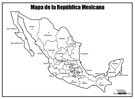 Mapa de la República Mexicana con nombres para imprimir Mexico Map, Phonics Worksheets, Journal Template, Teaching Spanish, Travel Journal, Kid Friendly, Sailor Moon, World Map, Coloring Pages