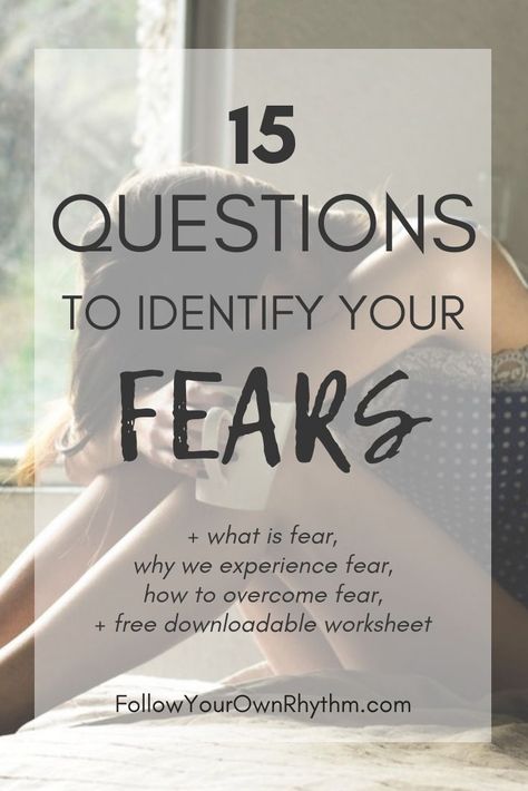 Fear is a highly debilitating energy and can truly keep us from living our fullest potential. In this post, we talk about what fear is, why we experience fear, and how to overcome it.  I will also share with you 15 insightful questions that will help you identify your own fears.  You can also download the 15 questions for free as a PDF worksheet.  --personal growth, freedom, inner peace, courage, confidence, guidance, spiritual growth, best self, higher self Thought Work, Insightful Questions, What Is Fear, Overcoming Fear, Be True To Yourself, Life Motivation, Finding Peace, Journal Prompts, Spiritual Growth