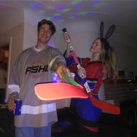 Puck Bunny Outfit, Hockey Player And Puck Bunny Costume, Puck Bunny Halloween Costume, Hockey Couple Costume, Hockey Costume Halloween, Couple Halloween Costumes Hockey, Puck Bunny Costume, Bunny Couple Costume, Hockey Player Halloween Costume