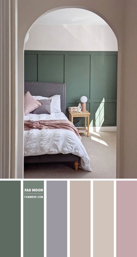 Bedroom Archives - Fabmood | Wedding Colors, Wedding Themes, Wedding color palettes Sage Green Color Palette Bedroom, Soothing Green Bedroom, Mauve Themed Bedroom, Small Space Color Palette, Soothing Room Colors, Bedroom Color Schemes Sage Green, Muted Colour Bedroom, Muted Color Bedroom, Sage Green Bedroom Palette