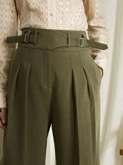 Women Trousers Design, Button Decor, Women Trousers, Stylish Hoodies, British Military, 1950s Style, Mens Pants Fashion, Business Formal, Green Pants