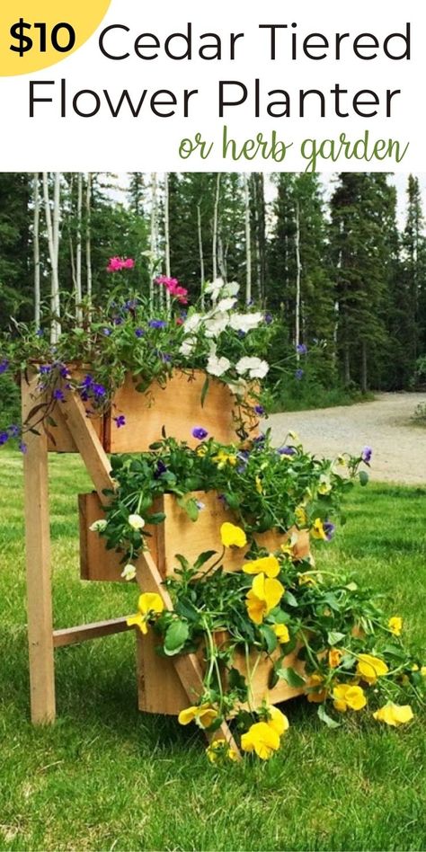 We decided to keep the cedar natural so the step that usually takes the most time, the finishing, didn't even need to happen. The final result is a beautiful planter that is so versatile. I thought herbs would be nice, or instead of 2 traditional planters on each side of the sidewalk, two of these would be fun and give a different look. If you do decide to finish it, paint or stain goes a long way. A simple project with many options, that's what I'm talking about! Green Therapy, Modern Gardening, Cedar Fence Pickets, Herb Garden Planter, Outdoor Herb Garden, Garden Boxes Diy, Tiered Planter, Fence Pickets, Diy Herb Garden