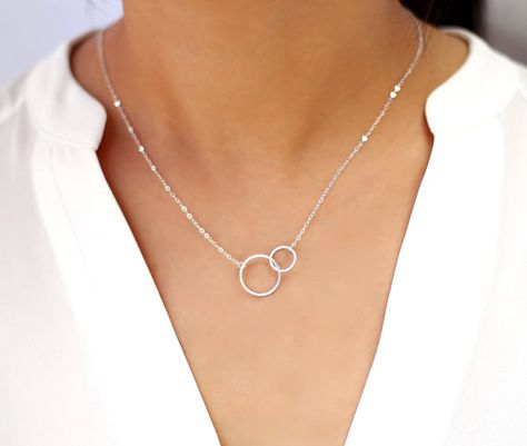 Interlocking Circle Necklace Double Circle Pendant Necklace Silver Necklace Outfit, 14k Gold Initial Necklace, Double Circle Necklace, Women Gold Jewelry, Rings Heart, Interlocking Circle Necklace, Eternity Necklace, Initial Necklace Silver, Layering Jewelry