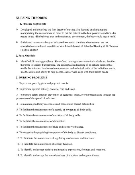 Nursing Theorist - reviewer - NURSING THEORIES Florence Nightingale  Developed and described the - Studocu Nursing Theorist, Nursing Theories, Fluid And Electrolytes, Florence Nightingale, Nonverbal Communication, Body Cells, Interpersonal Relationship, Nightingale, Public Service