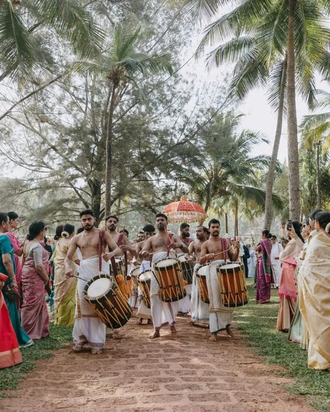 When a couple’s vision for their nuptials is a “unique and simple wedding with a touch of serenity and a strong connection to nature” there is no better destination than God’s Own Country. Kerala, with its palm-fringed beaches, picturesque backwaters and rich culture, ticked all the right boxes for California-based Indo-French couple Medha Vishwanath and Jules Poincot. “We wanted to emphasise India’s rich culture rather than focusing on glitz and glamour,” says the bride. Read more at the lin... Kerala Culture Aesthetic, Kerala Wedding Ornament Set, Kerala Wedding Thalapoli, Kerala Destination Wedding, Hindu Wedding Kerala, Indian Wedding Aesthetic, French Couple, Kerala Wedding, Glitz And Glamour